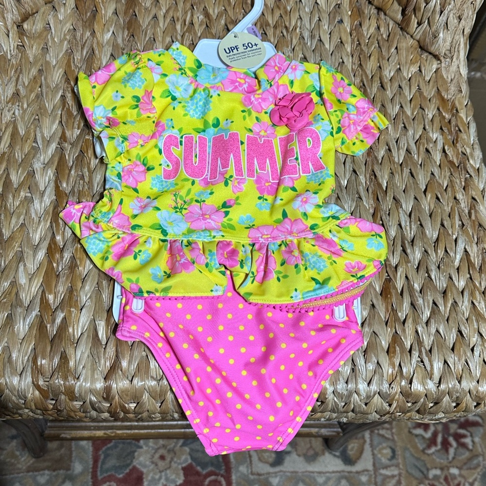 Summer Girl’s Two Piece Multicolor Flower & Polka Dot - 9 months